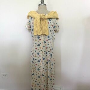 Cherokee Floral Maxi Dress in Cream with Blue and Red Accents